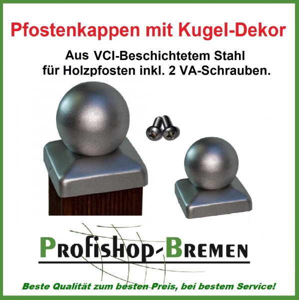 Pfostenkappe VCI beschichtet mit Kugel für Pfosten 8x8 cm